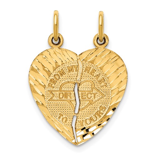 14K Yellow Gold 2-Piece Break-apart Diamond-cut From MY Heart Direct to Yours Charm