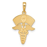 14K Yellow Gold Caduceus Pendant with Nurses Cap view 3