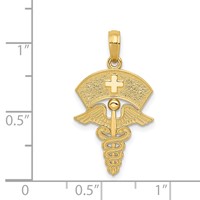 14K Yellow Gold Caduceus Pendant with Nurses Cap view 4