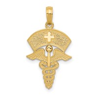 14K Yellow Gold Caduceus Pendant with Nurses Cap view 1