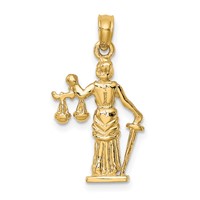 14K Yellow Gold 3-D Lady of Justice Pendant with Moveable Scales view 3