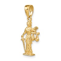 14K Yellow Gold 3-D Lady of Justice Pendant with Moveable Scales view 4