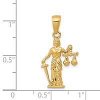 14K Yellow Gold 3-D Lady of Justice Pendant with Moveable Scales view 5