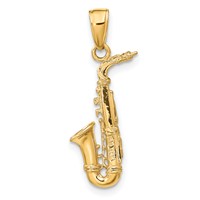 14K Yellow Gold 3-D Saxophone Pendant view 3