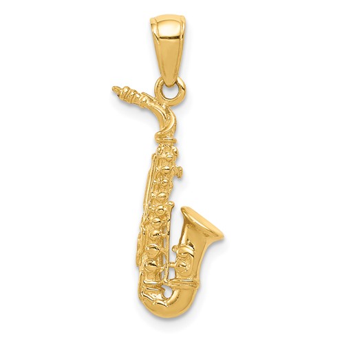 14K Yellow Gold 3-D Saxophone Pendant