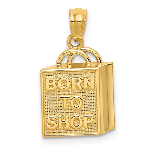14K Yellow Gold Shopping Bag Pendant with Born to Shop