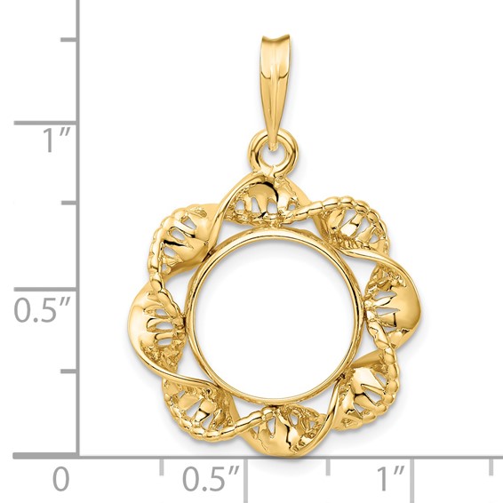 14ky Fancy Twisted Ribbon Prong Coin Bezel Pendant                    