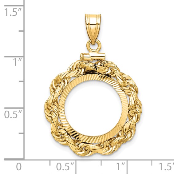 Wideband Distinguished Coin Jewelry 14k Polished Rope and Diamond-cut 16.0mm x 1.35mm Screw Top Coin Bezel Pendant