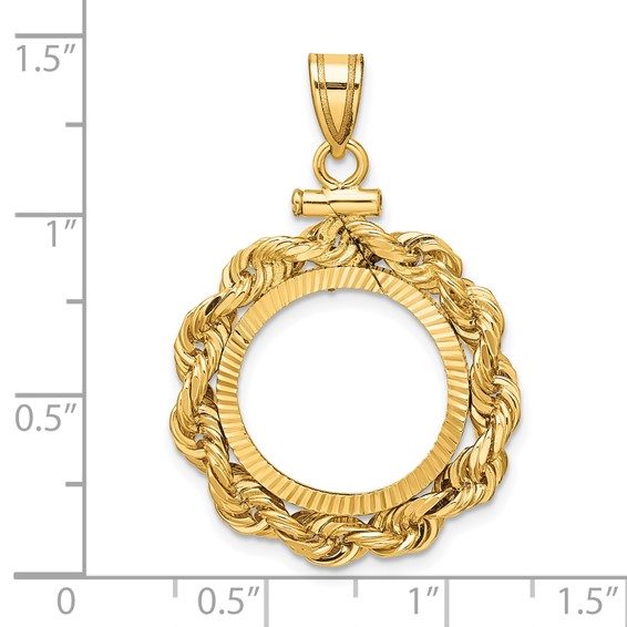 Wideband Distinguished Coin Jewelry 14k Polished Rope and Diamond-cut 16.5mm x 1.35mm Screw Top Coin Bezel Pendant