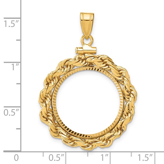 Wideband Distinguished Coin Jewelry 14k Polished Rope and Diamond-cut 20.0mm x 2.1mm Screw Top Coin Bezel Pendant