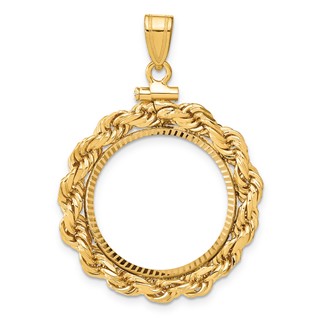 Wideband Distinguished Coin Jewelry 14k Polished Rope and Diamond-cut 20.0mm x 2.1mm Screw Top Coin Bezel Pendant
