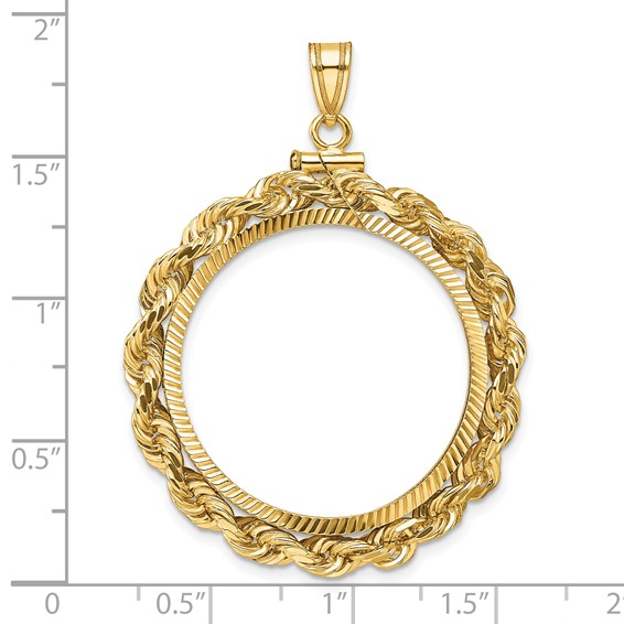 Wideband Distinguished Coin Jewelry 14k Polished Rope and Diamond-cut 27.0mm x 2.35mm Screw Top Coin Bezel Pendant
