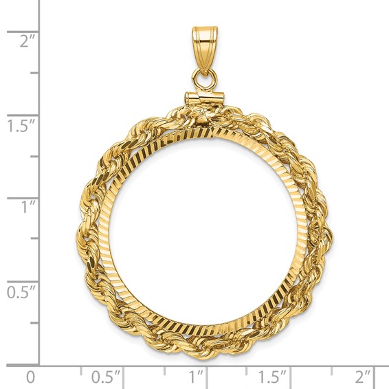 Wideband Distinguished Coin Jewelry 14k Polished Rope and Diamond-cut 30.0mm x 3.00mm Screw Top Coin Bezel Pendant