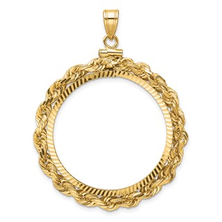 Wideband Distinguished Coin Jewelry 14k Polished Rope and Diamond-cut 30.0mm x 3.00mm Screw Top Coin Bezel Pendant