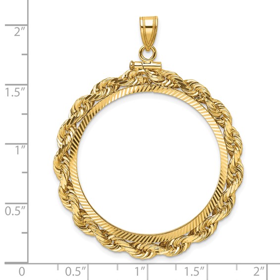 Wideband Distinguished Coin Jewelry 14k Polished Rope and Diamond-cut 32.0mm x 2.85mm Screw Top Coin Bezel Pendant