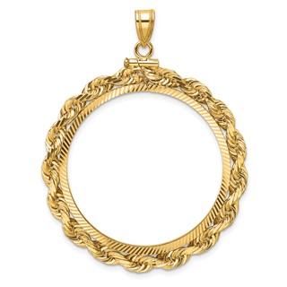 Wideband Distinguished Coin Jewelry 14k Polished Rope and Diamond-cut 32.0mm x 2.85mm Screw Top Coin Bezel Pendant