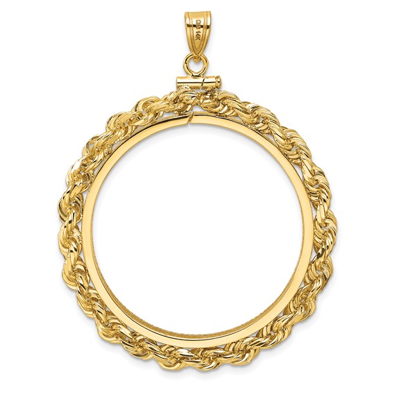 Wideband Distinguished Coin Jewelry 14k Polished Rope and Diamond-cut 32.7mm x 3.00mm Screw Top Coin Bezel Pendant
