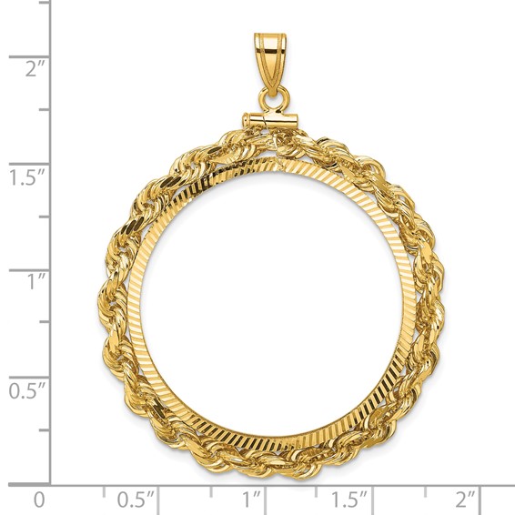 Wideband Distinguished Coin Jewelry 14k Polished Rope and Diamond-cut 32.7mm x 3.00mm Screw Top Coin Bezel Pendant