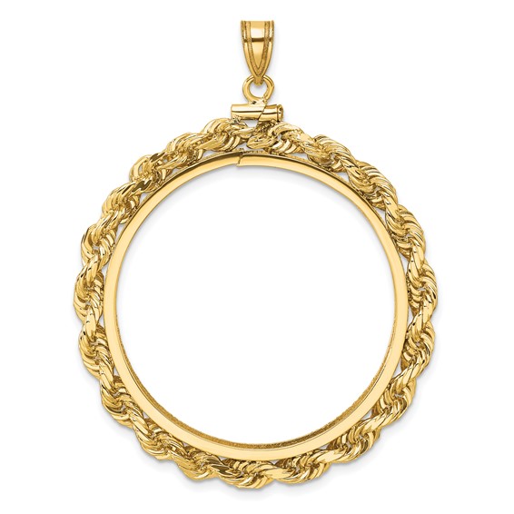 Wideband Distinguished Coin Jewelry 14k Polished Rope and Diamond-cut 34.2mm x 2.85mm Screw Top Coin Bezel Pendant
