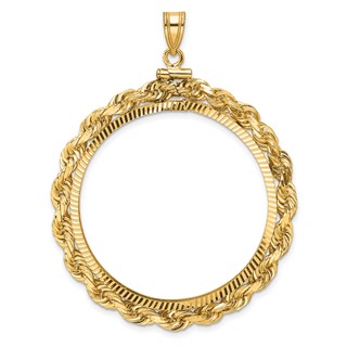 Wideband Distinguished Coin Jewelry 14k Polished Rope and Diamond-cut 34.2mm x 2.85mm Screw Top Coin Bezel Pendant