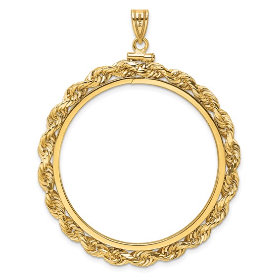Wideband Distinguished Coin Jewelry 14k Polished Rope and Diamond-cut 37.0mm x 2.85mm Screw Top Coin Bezel Pendant