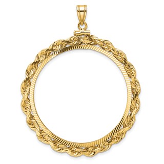 Wideband Distinguished Coin Jewelry 14k Polished Rope and Diamond-cut 37.0mm x 2.85mm Screw Top Coin Bezel Pendant