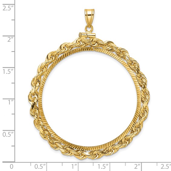 Wideband Distinguished Coin Jewelry 14k Polished Rope and Diamond-cut 39.5mm x 1.1mm Screw Top Coin Bezel Pendant