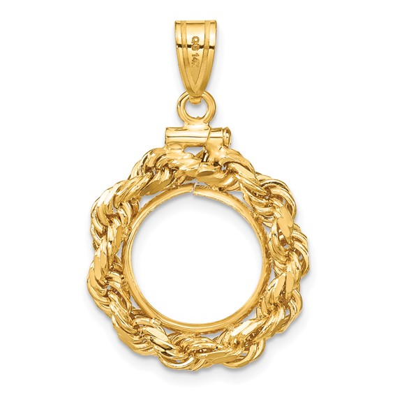 14ky 4mm Rope Screw Top Coin Bezel Pendant                            