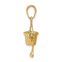 14K Yellow Gold 3-D Beach Bucket Charm with Moveable Shovel view 2