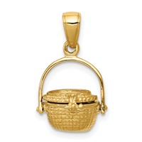 14K 3-D Nantucket Basket with Moveable Lid and Handle Pendant view 4