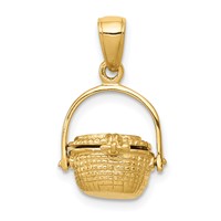 14K 3-D Nantucket Basket with Moveable Lid and Handle Pendant view 1