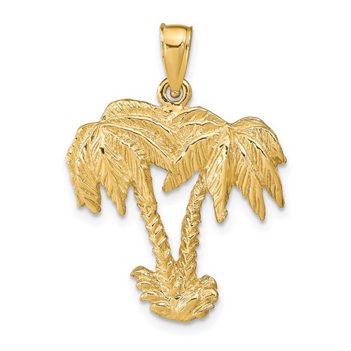 14K Yellow Gold Double Palm Trees Pendant