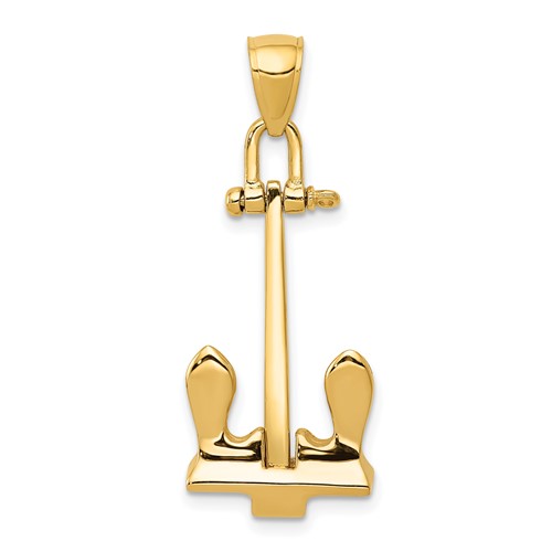14K Yellow Gold 3-D T-Bar Style Anchor Pendant