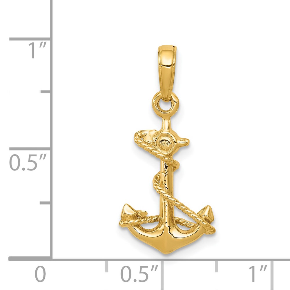 14k 3-D Anchor with Rope Pendant (C3343)