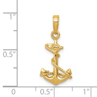 14K Yellow Gold 3-D Anchor Pendant with Rope view 4