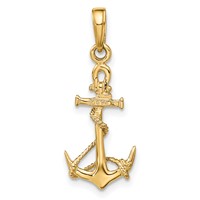 14K Yellow Gold 3-D Anchor Pendant with Shackle and Entwined Rope view 3