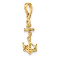 14K Yellow Gold 3-D Anchor Pendant with Shackle and Entwined Rope view 5