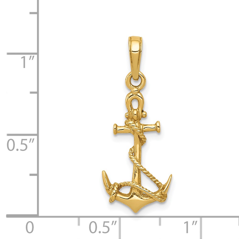 14k 3-D Anchor w/Shackle and Entwined Rope Pendant (C3344)