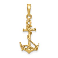 14K Yellow Gold 3-D Anchor Pendant with Shackle and Entwined Rope view 1