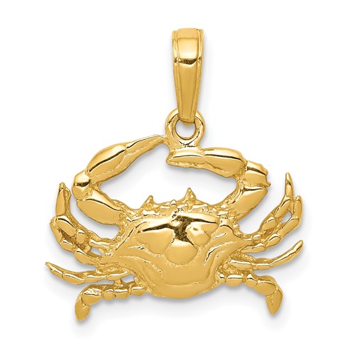 14K Yellow Gold Blue Crab Pendant