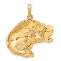 14K Yellow Gold Large Bass Fish Jumping Pendant view 3