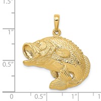 14K Yellow Gold Large Bass Fish Jumping Pendant view 4