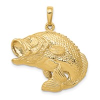 14K Yellow Gold Large Bass Fish Jumping Pendant view 1