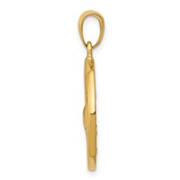 14K Yellow Gold Whale Tail in Circle Pendant with Waves view 2