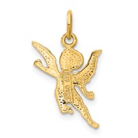 14K Yellow Gold Satin Diamond-cut Angel Charm view 3