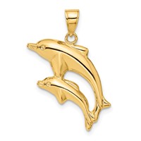14K Yellow Gold Dolphin Pair Pendant view 3