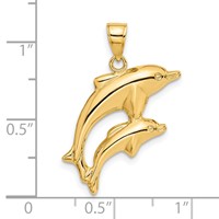 14K Yellow Gold Dolphin Pair Pendant view 4