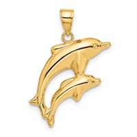 14K Yellow Gold Dolphin Pair Pendant view 1