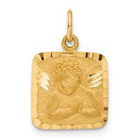 14K Satin and Diamond-Cut Angel Square Charm view 1