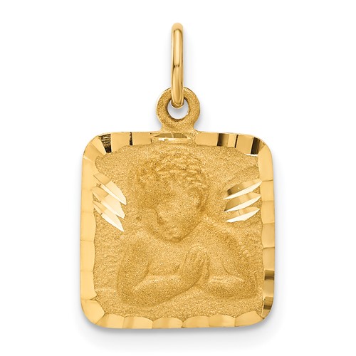 14K Yellow Gold Satin and Diamond-Cut Angel Square Charm